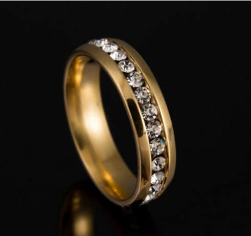 Stylish Diamante Set in 18ct Yellow Gold Wedding/Engagement Ring Imported Filled Jewelry