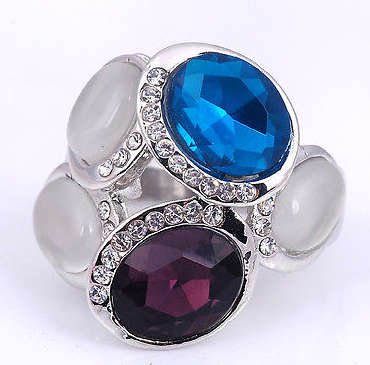 Precious Multi Color Gemstones Set in 925 Silver Imported Filled Ring