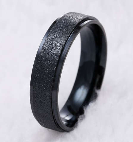 Black Titanium Brushed Unsex Wedding Ring Solid Glossy 316L Stainless Steel