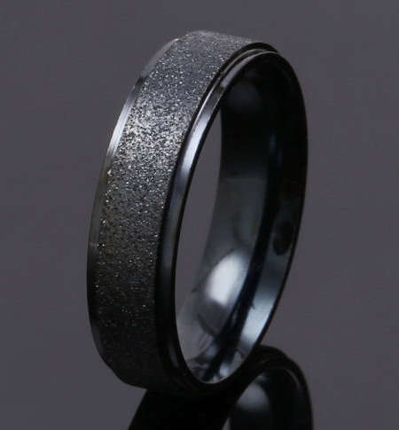 Black Titanium Brushed Unsex Wedding Ring Solid Glossy 316L Stainless Steel
