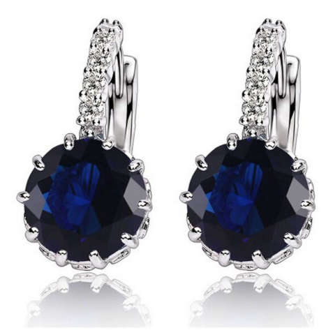 Awesome Sim Sapphire Set in 18ct Platinum Gold Imported Filled Earrings