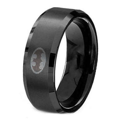 8mm 316L Stainless Steel Band Titanium Black Batman Ring Wedding Jewelry