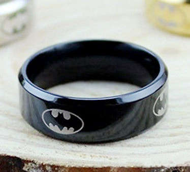 8mm 316L Stainless Steel Band Titanium Black Batman Ring Wedding Jewelry