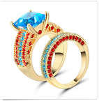 Charming Cr Blue Topaz Set in 18ct Yellow Gold Imported Filled Ring