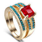 Elegant Cr Garnet in 18ct Yellow Gold Wedding EngagementFilled 2-in-1 Ring Set