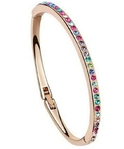 Gorgeous Multi Color Gemstones Set in 18ct Yellow Gold Filled Imported Bangle/Bracelet