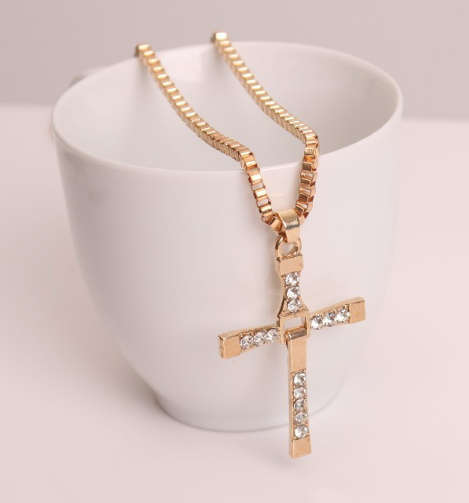 Stylish Diamante Set in 18ct Unisex Yellow Filled Gold Cross with Matching Neck Chain