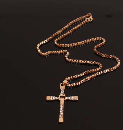 Stylish Diamante Set in 18ct Unisex Yellow Filled Gold Cross with Matching Neck Chain