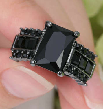 Dazzling Cr Black Onyx Set in 18ct Black Gold Imported Filled Ring