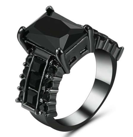 Dazzling Cr Black Onyx Set in 18ct Black Gold Imported Filled Ring