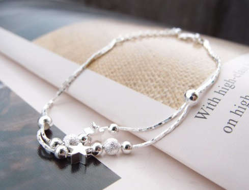 Petite New Fashion 925 Sterling Silver Beads Star Charm Filled Bracelets with 925 Marking