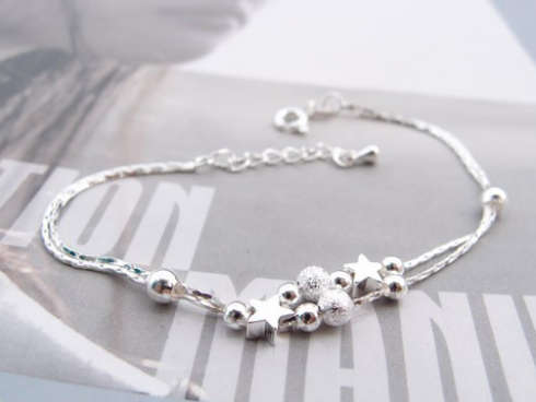Petite New Fashion 925 Sterling Silver Beads Star Charm Filled Bracelets with 925 Marking