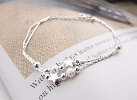 Petite New Fashion 925 Sterling Silver Beads Star Charm Filled Bracelets with 925 Marking