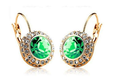 Flashing Green Diamante Set in 18ct Yellow Gold Filled Earrings