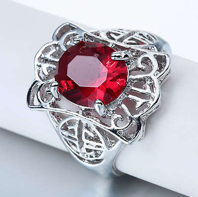 Dazzling   Sim Red Topaz Set in 925 Sterling Silver Imported Filled Ring with 925 Marking