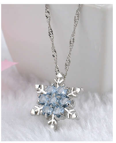 Charming Vintage Blue Snowflake Zircon 925 Sterling Silver Necklaces & Pendants Filled Jewelry