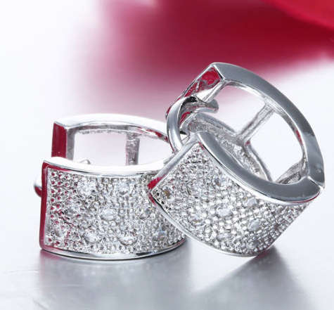 Gorgeous Crystal 925 Sterling Silver  Hoop Dangle Stud Earring Imported Filled Jewelry