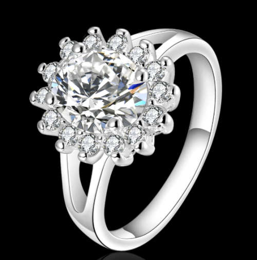 DAZZLING CR.DIAMOND SET IN 925 STERLING SILVER IMPORTED FILLED RING