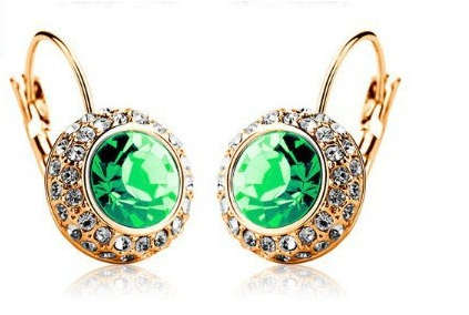 FLASHING BELLA Green Tourmaline SWAROVSKI CRYSTAL IN YELLOW GOLD IMPORTED FILLED EARRINGS