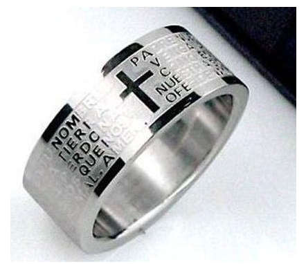 Stylish 316L Stainless Steel Bible Lord's Prayer Unisex Cross Rings