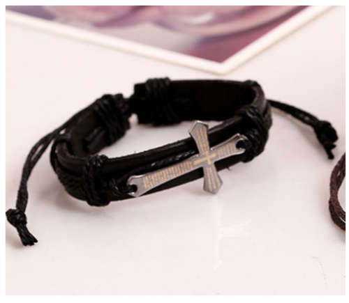 Impressive Imported Genuine Leather Unisex Stainless Steel Cross Bracelet