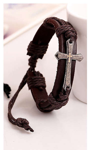 Impressive Imported Genuine Leather Unisex Stainless Steel Cross Bracelet