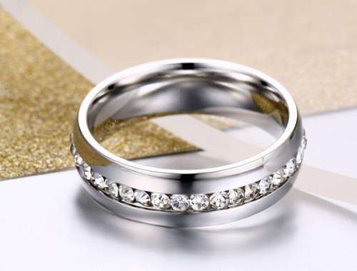 Elegant Clear Diamante Set in Stainless Steel Imported Wedding Engagement Ring
