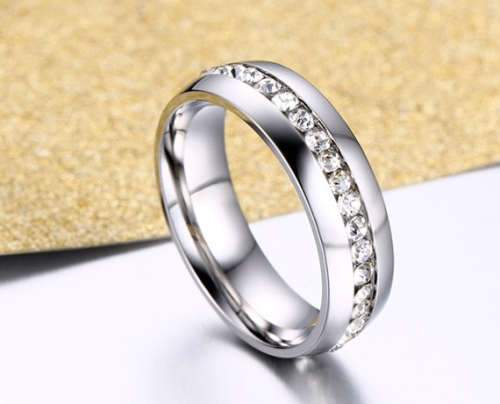 Elegant Clear Diamante Set in Stainless Steel Imported Wedding Engagement Ring