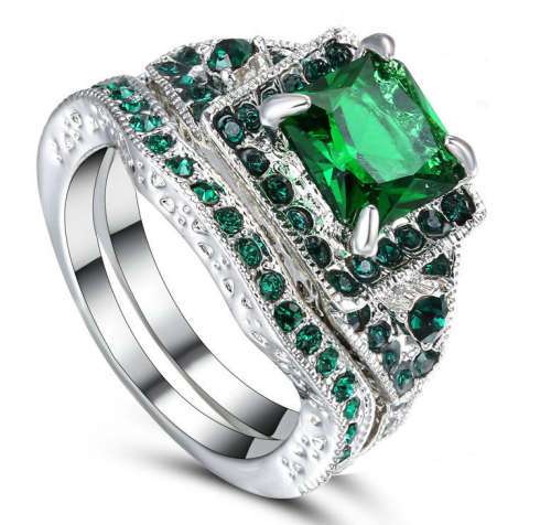Stylish Cr.Peridot Set in 18ct White Gold Imported Filled Wedding/Engagement Ring