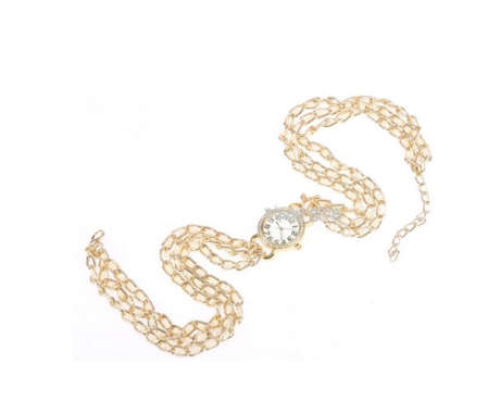 Wrap Around Sim.Pearls Set in Woman's Imported Gold Plated Watch