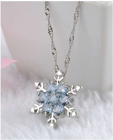 Charming Vintage Blue Snowflake Zircon  18ct White Gold Filled  Necklaces & Pendants