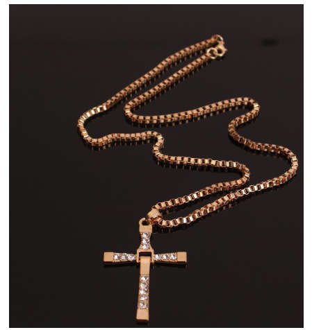 Stylish Sim Diamonds Set in 18ct Unisex Yellow Gold Filled Cross with Matching Neck Chain