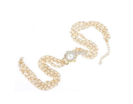 Wrap Around Sim.Pearls Set in Woman's Imported Gold Plated Watch