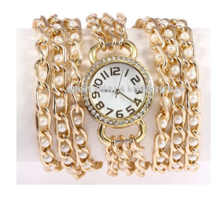 Wrap Around Sim.Pearls Set in Woman's Imported Gold Plated Watch