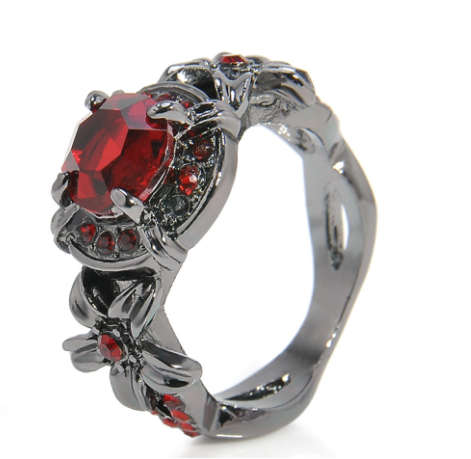 Gorgeous Sim Red Garnet Set in 18ct Black Gold Imported Filled Ring