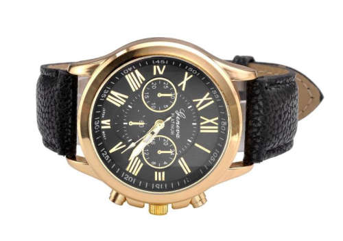 Glamorous Black Geneva Face Imported Leather Strap Watch