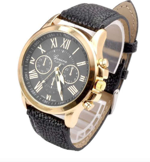 Glamorous Black Geneva Face Imported Leather Strap Watch