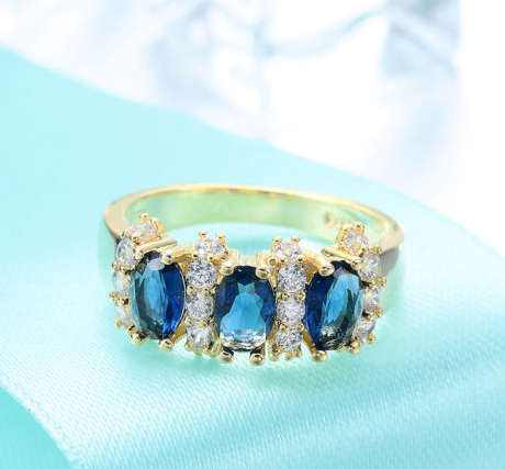 Cr.Sapphires Set in 18ct Yellow Gold Imported Filled Ring