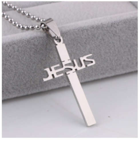 QUALITY Unisex 316L Stainless Steel"JESUS "Cross Pendant & Free Matching Neck Chain