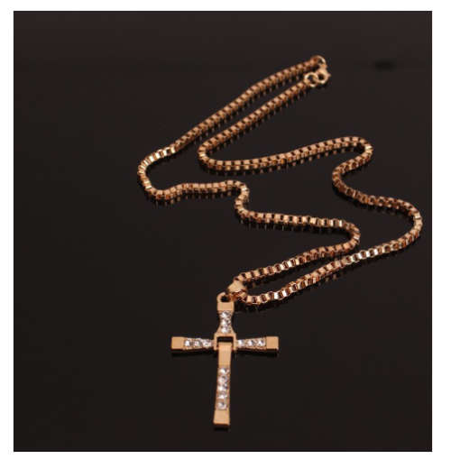 Stylish Diamante Set in 18ct Unisex Yellow Filled Gold Cross with Matching Neck Chain