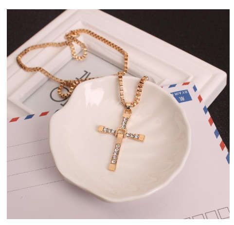 Stylish Diamante Set in 18ct Unisex Yellow Filled Gold Cross with Matching Neck Chain