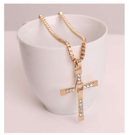 Stylish Diamante Set in 18ct Unisex Yellow Filled Gold Cross with Matching Neck Chain