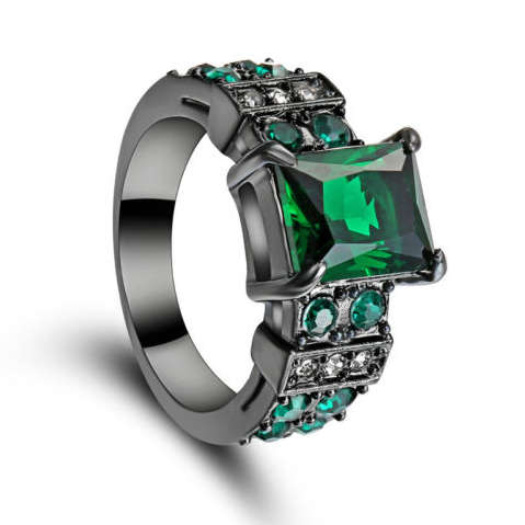 Elegant Cr. Green Emeralds Set in Black Gold Imported Filled Ring