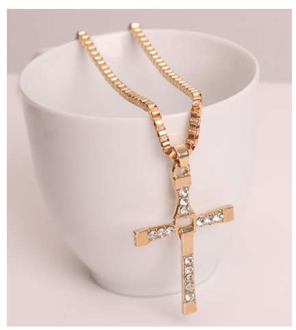Stylish Unisex Sim Diamonds Set in Yellow Gold Filled Cross with Matching Neck Chain