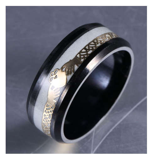 Flashing "Glow in the Dark" Unisex Black Gold Imported Filled Wedding/Engagement Ring