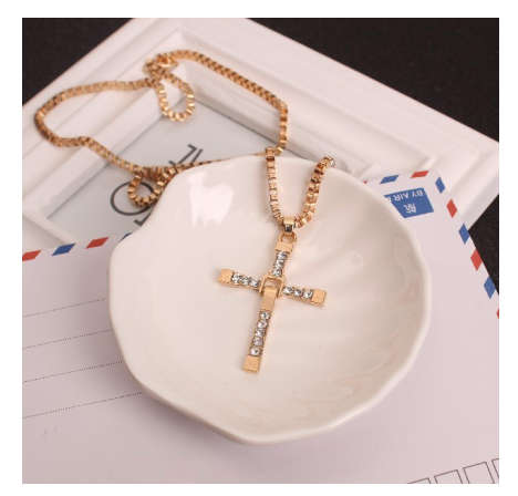 Stylish Unisex Sim Diamonds Set in Yellow Gold Filled Cross with Matching Neck Chain
