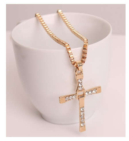 Stylish Unisex Sim Diamonds Set in Yellow Gold Filled Cross with Matching Neck Chain
