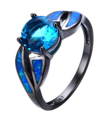 Classy Cr. Blue Topaz Set in lack Gold Imported Filed Ring