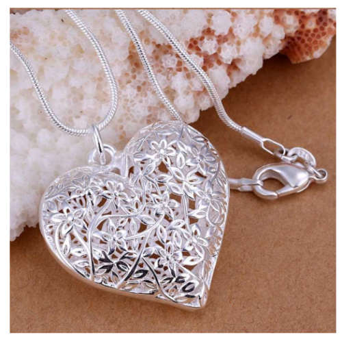 Amazing 925 Sterling Silver Heart Shape Filled Pendant with Matching Neck Chain