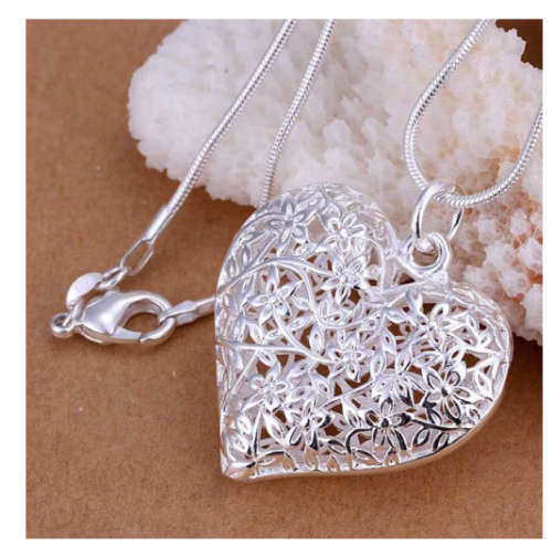 Amazing 925 Sterling Silver Heart Shape Filled Pendant with Matching Neck Chain